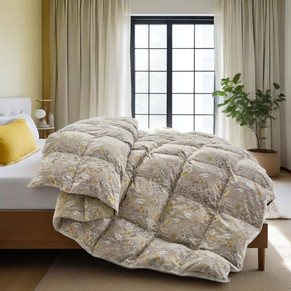 Angle. Peace Nest - Peace Nest All Season Paisley Floral Goose Feather Fiber Comforter Duvet Vintage Style, Yellow Paisley, Full/Queen - Yellow Paisley.