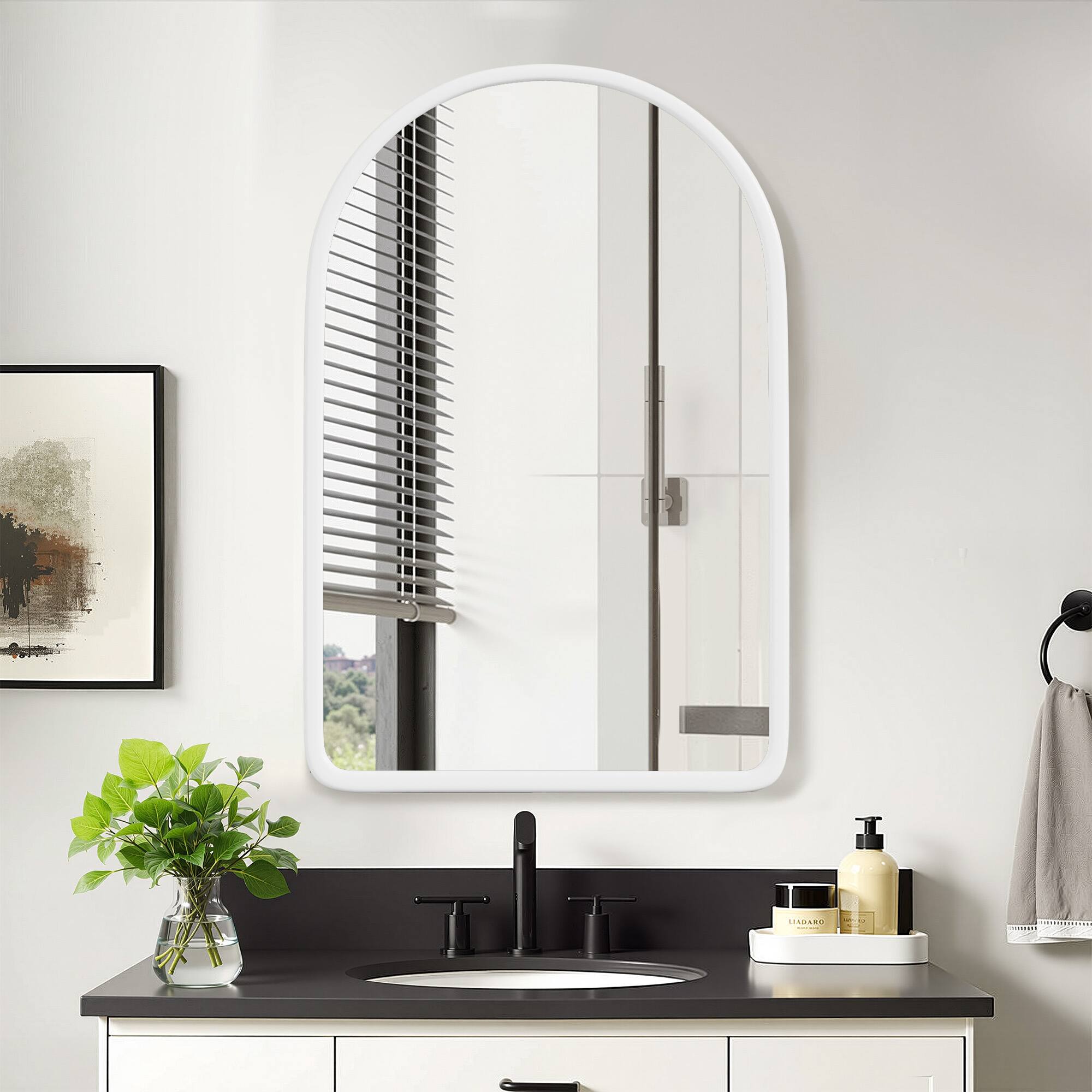 Angle. Lirago - Lirago Arch White Wooden Recessed Medicine Cabinet with Mirror Adjustable Shelves Shatterproof Glass - White.