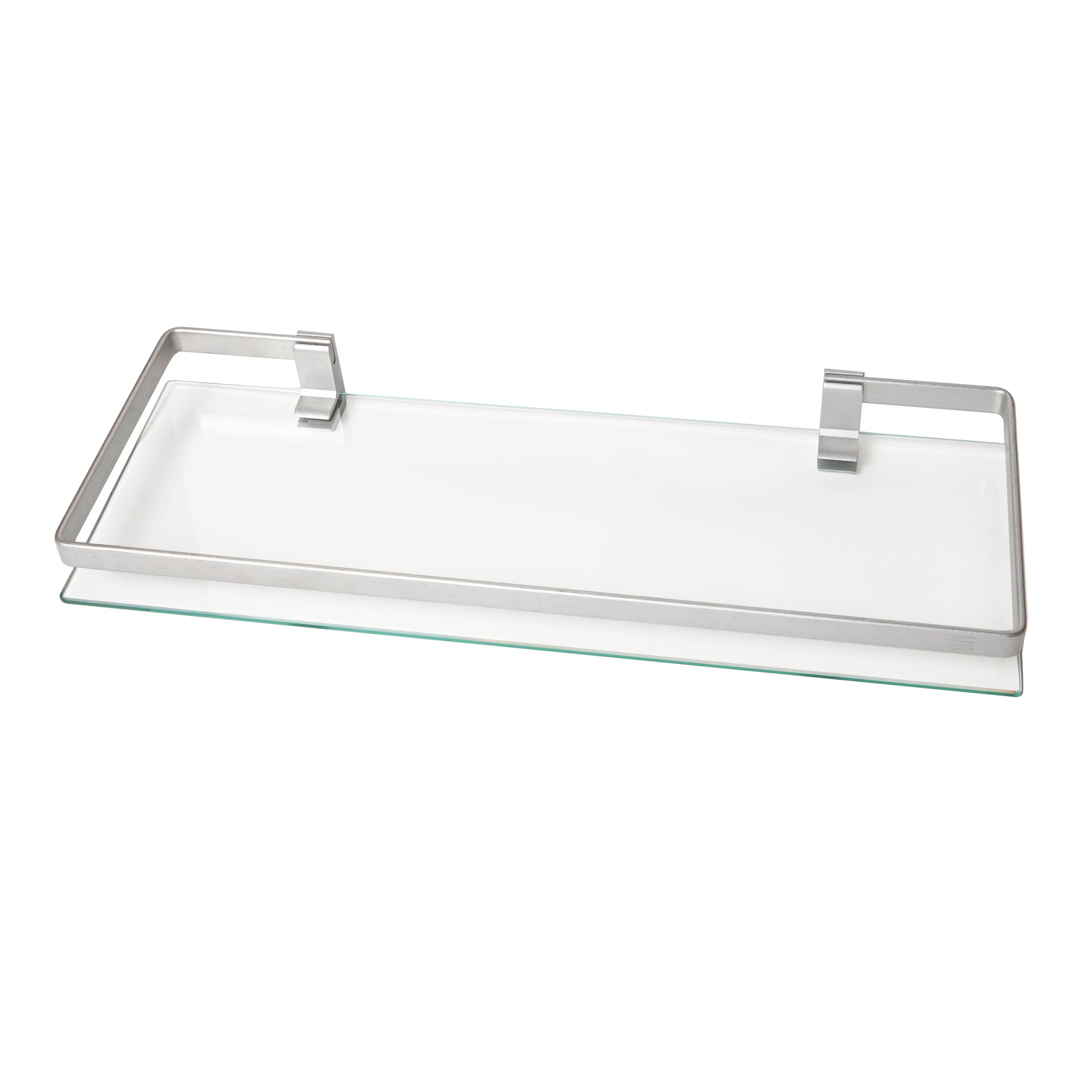 Back. Danya B - Floating Wall Mount Tempered Glass Bathroom Shelf with  Brushed Chrome Rail - Chrome, Glass.
