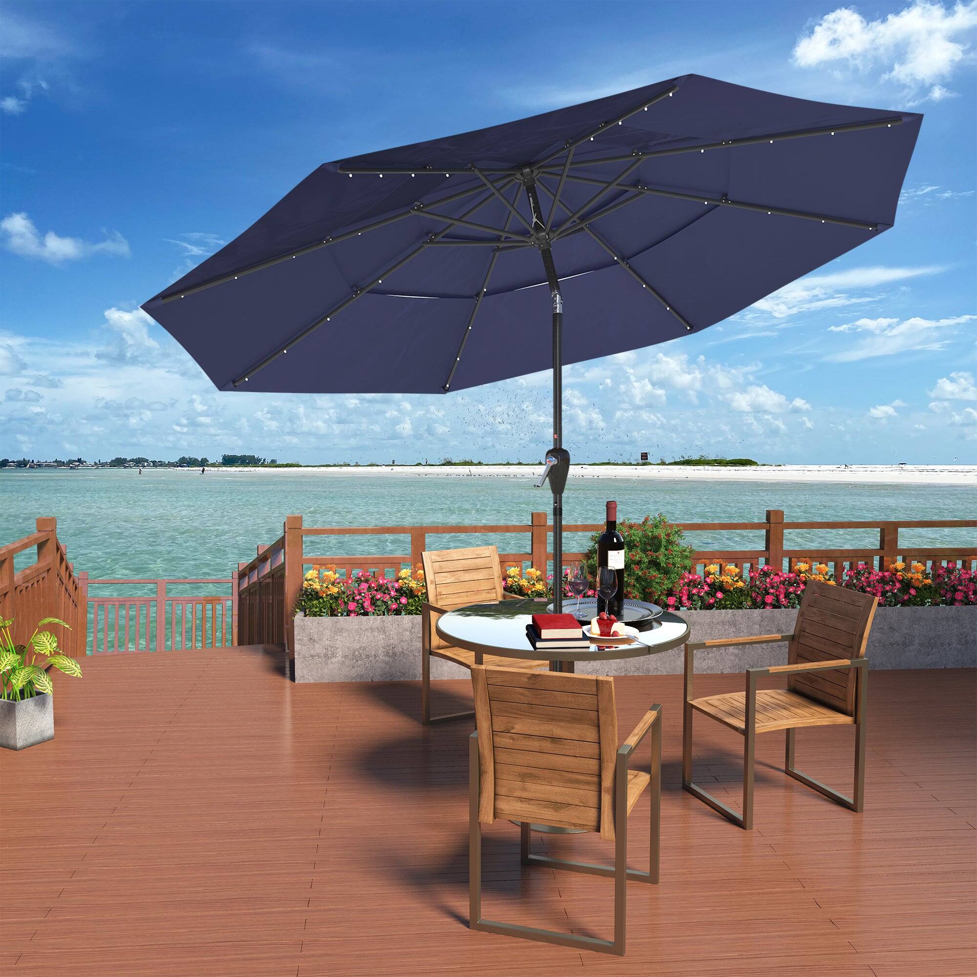 Alt View 4. Boyel Living - Aluminum Patio Market Umbrella Double or Triple Vent with Tilt - Navy.