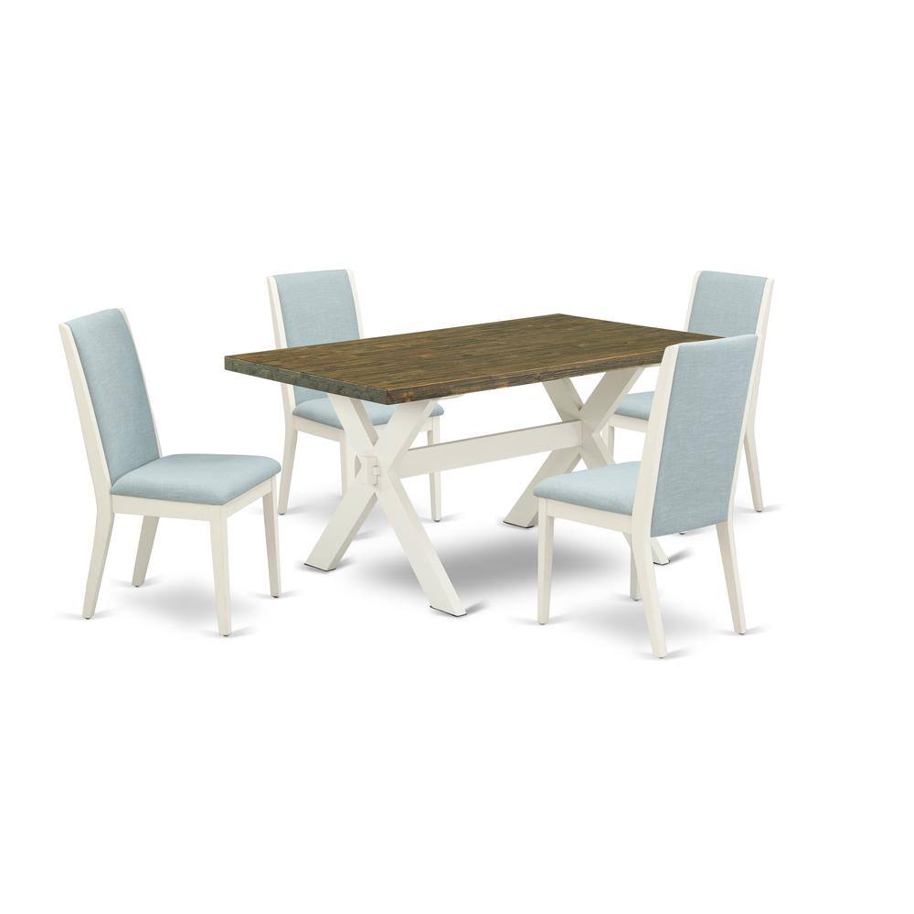 Left. East West Furniture - East West Furniture X076LA015-5 5Pc Dining Set Consists of a Wood Table and 4 Parson Dining Chairs with Baby Blue Color - Multi-Color.