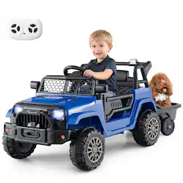 Gymax - Kids Ride On UTV Car w/Detachable TrailerParent Remote Control Light & Music - Blue