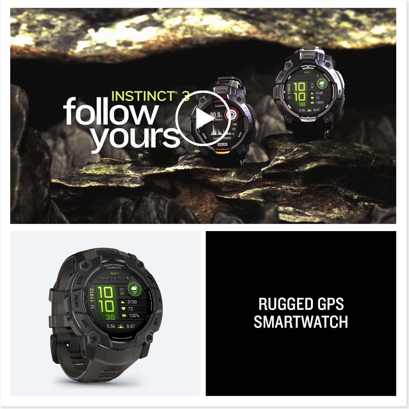 Garmin Instinct 3 GPS Smartwatch 50 mm AMOLED Black with Garmin Instinct 3 GPS Smartwatch 50 mm AMOLED Black with