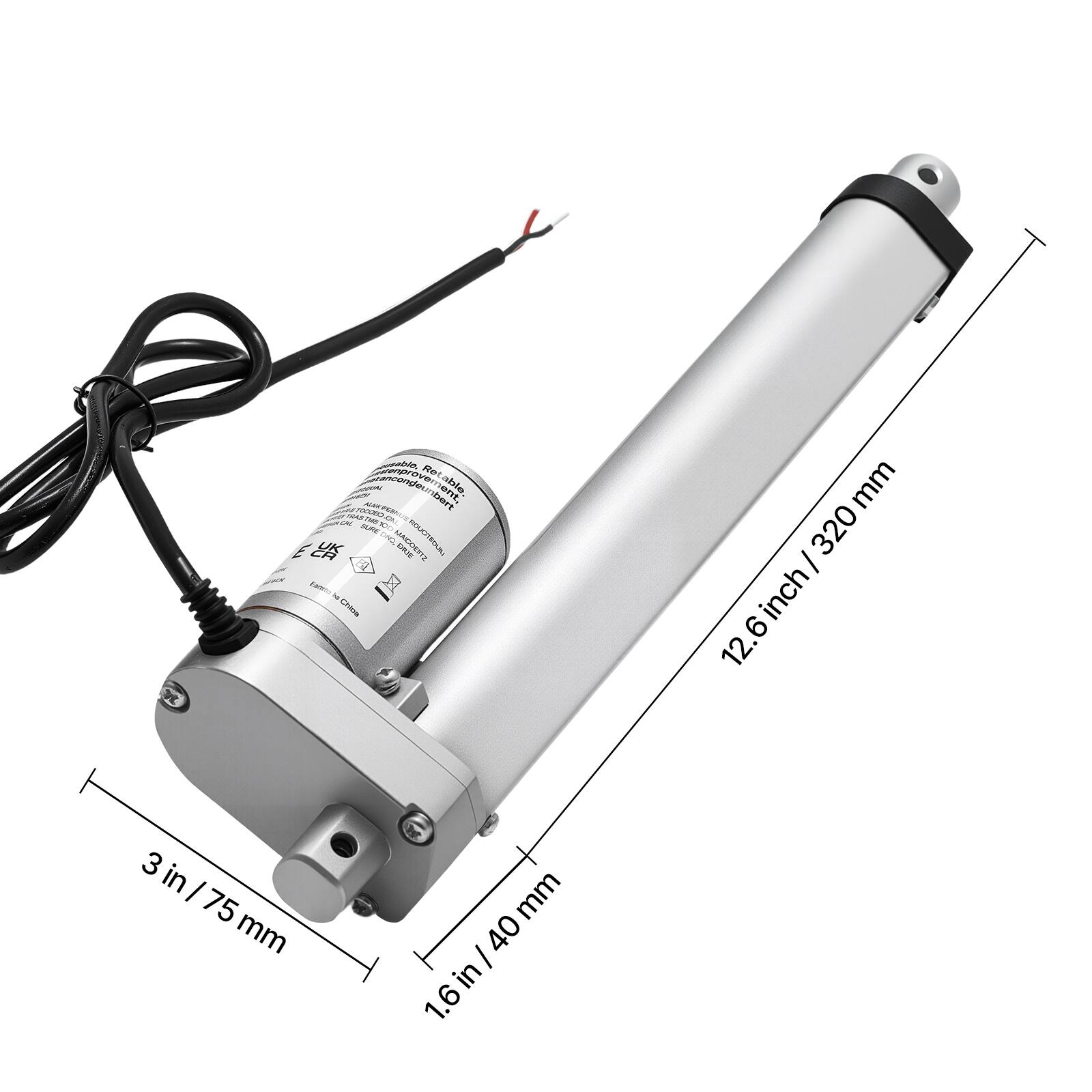 DE - met Saprover Retable abio osendeubert Dort ent,  
CN MACOE HOUATTRDUA m  
- 320 mm  
12.6 inch  
3 in / 75 mm  
1.6 in / 40 mm