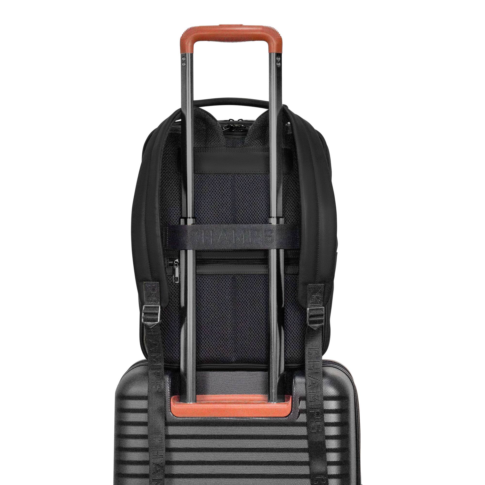 Alt View 1. Champs - Onyx Collection - Leather Compact Laptop Backpack - Black.