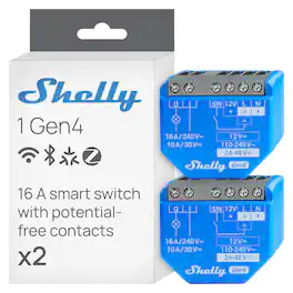 Shelly - 1 Gen4 | 16A Dry Contact Smart Relay (Wi-Fi, Matter & Zigbee)- 2 pack - Blue