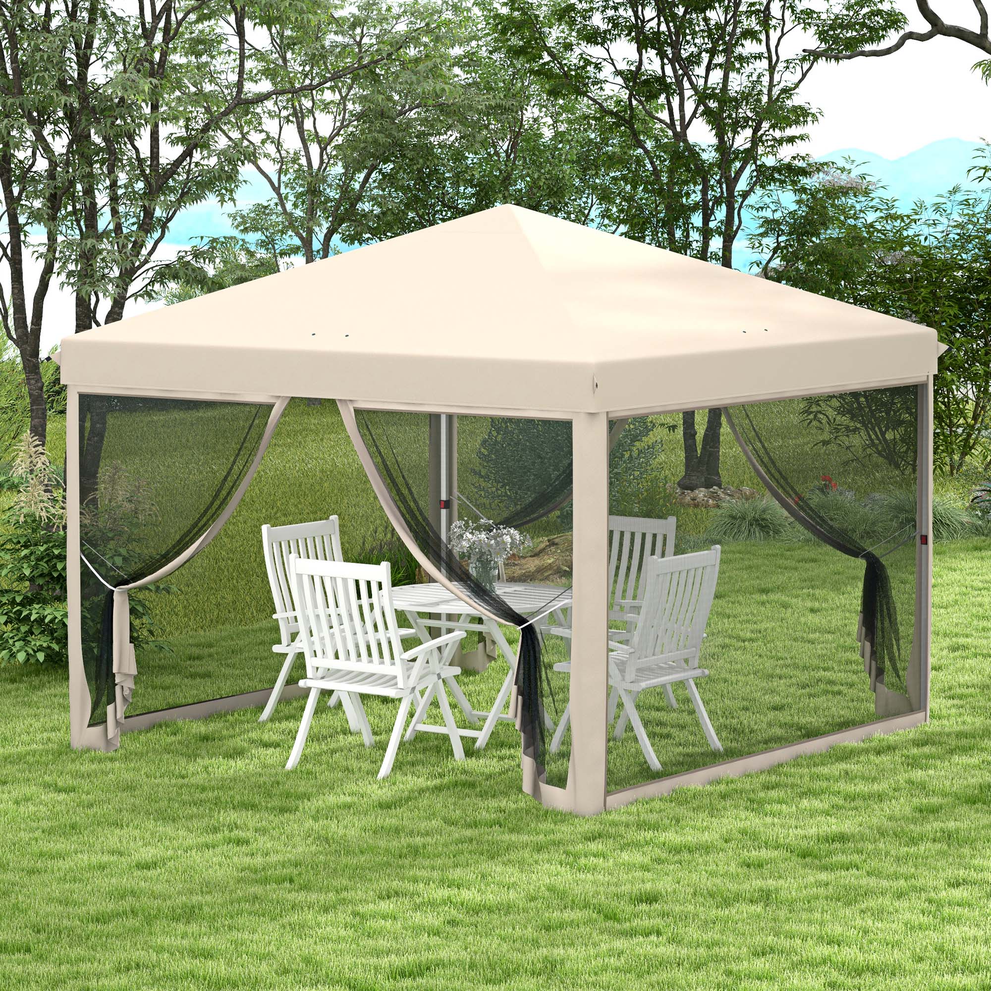 Alt View 1. Outsunny - x 10' Pop Up Canopy Tent with Mesh Sidewalls, Height Adjustable - Beige.