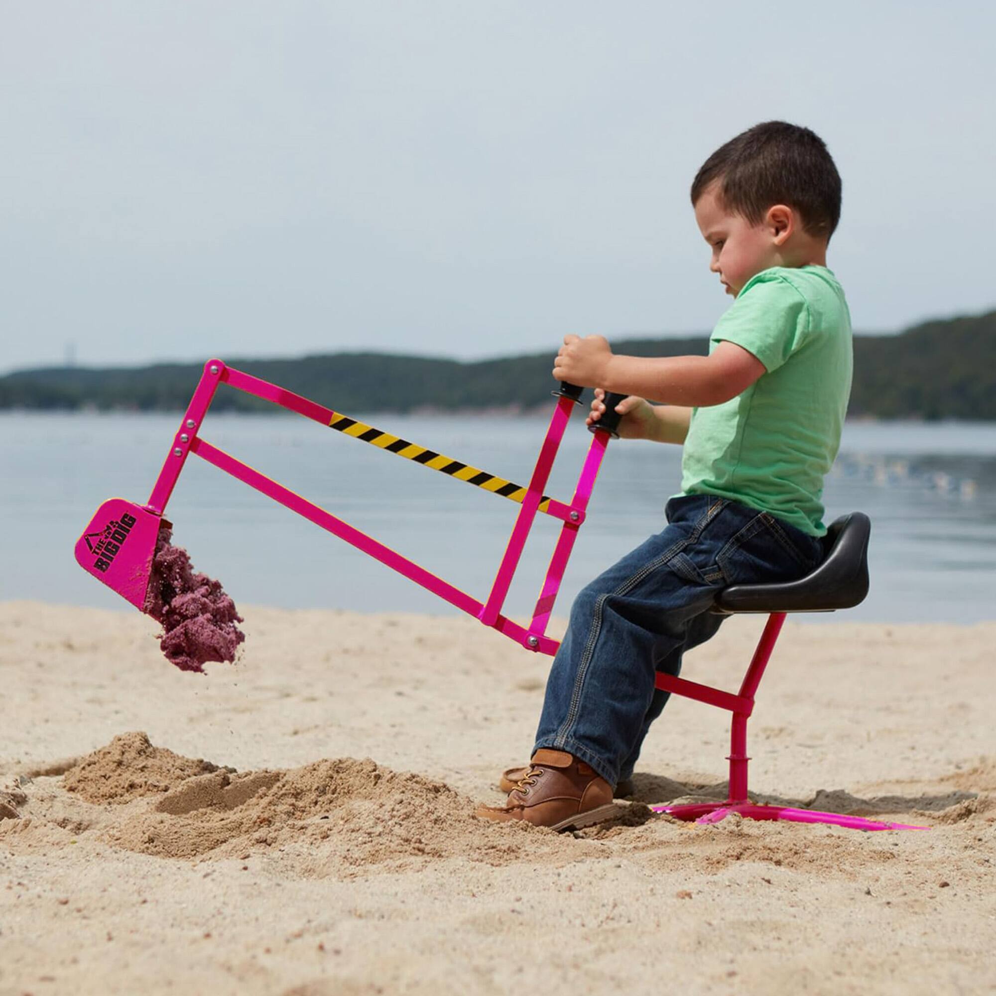 Alt View 2. Big Dig - The Big Dig Ride-On Excavator Sandbox Digger, Metal Toy, 360-Degree Seat, Pink.