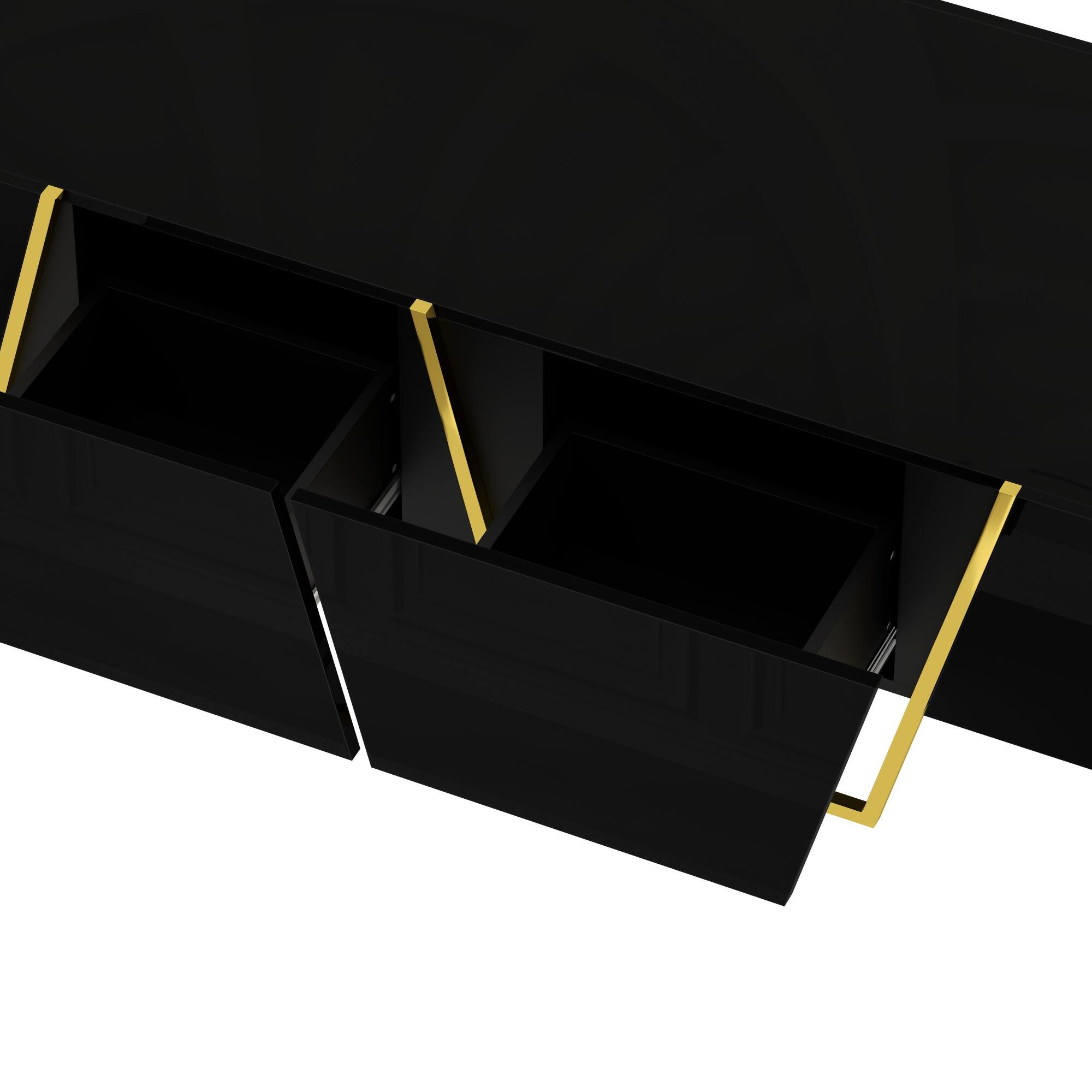 Alt View 6. GOODSILO - Modern Rectangular High Gloss Coffee Table with Storage Drawers and Gold Metal Base for Contemporary Living Room - Black+Gold.