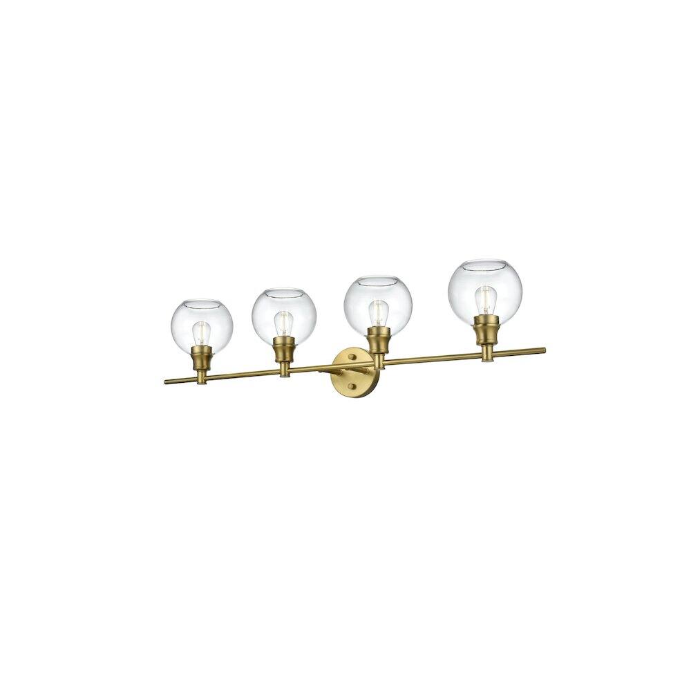 Left. Living District - Collier 4 Light Satin Gold and Clear Glass Wall Sconce - Satin Gold.