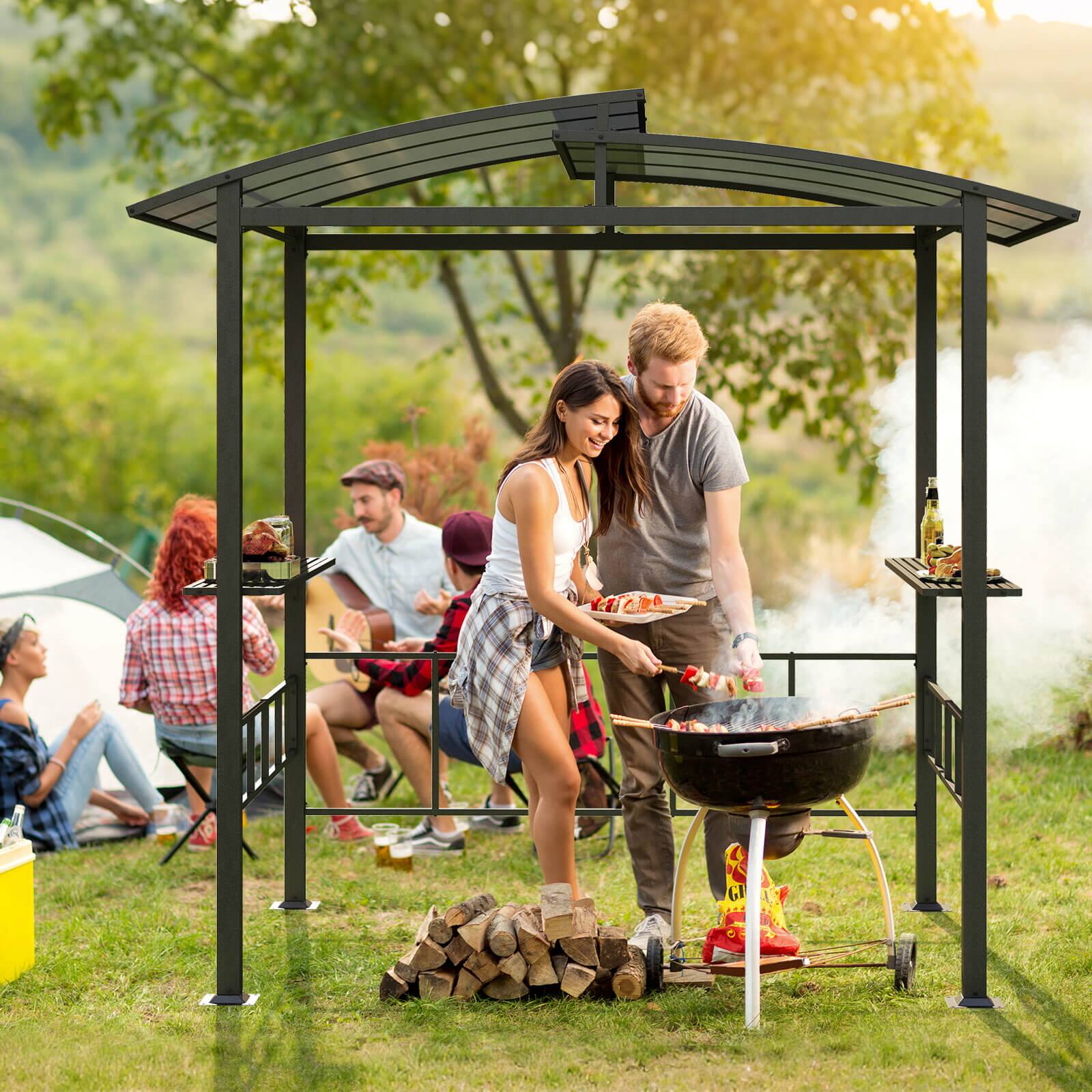 Alt View 3. Costway - Costway 8' X 5' Hardtop Grill Gazebo with  Vented Polycarbonate Roof Side Shelves Hooks - Black.