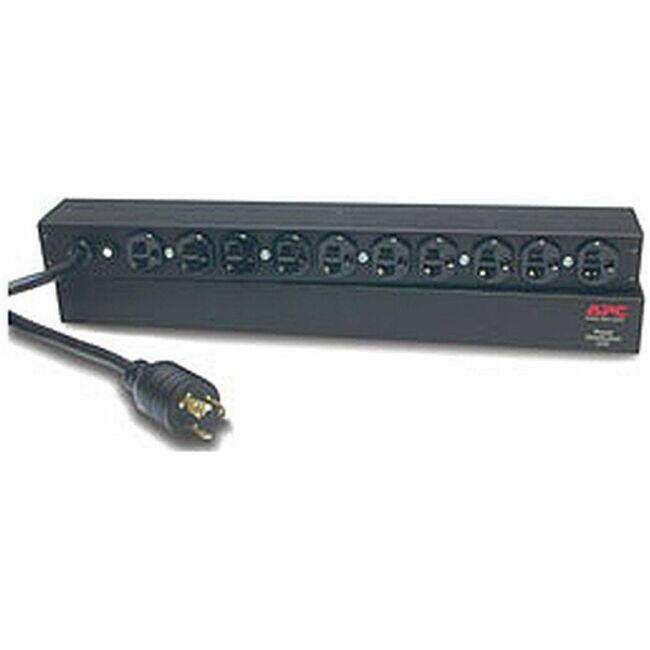 Front. APC - APC NetShelter Basic Rack PDU, 1U, 20A, 120V, 10 NEMA 5-20 outlets, L5-20P inlet - Basic - NEMA L5-20P - 10 x NEMA - Black.
