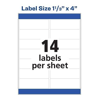 Label Size 11/3" x 4"  
14 labels per sheet