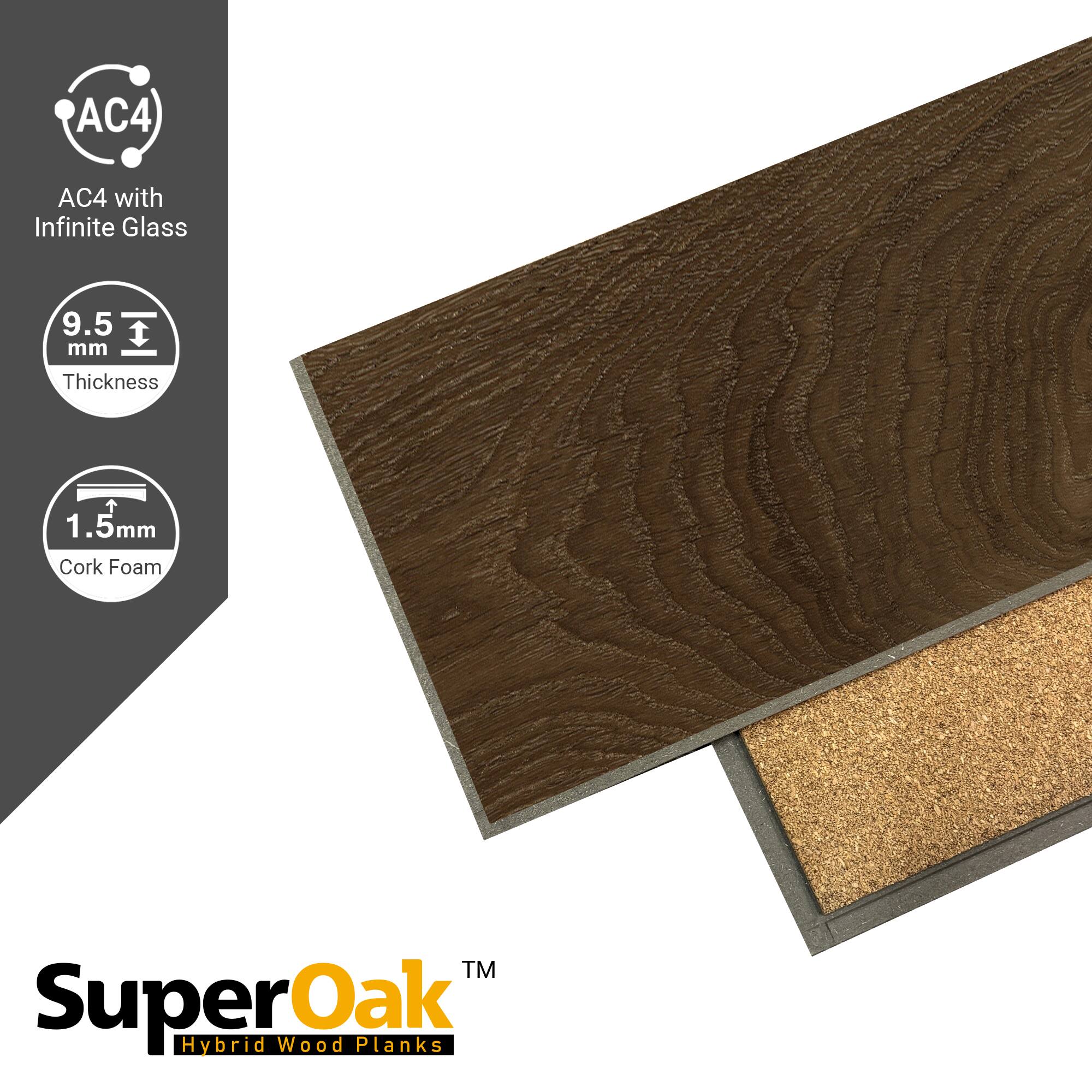 AC4 with Infinite Glass  
9.5 mm Thickness  
1.5 mm Cork Foam  
SuperOak™ Hybrid Wood Planks