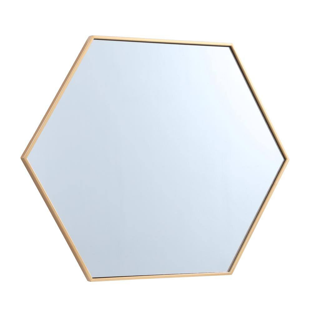 Left. Elegant Decor - Metal frame hexagon mirror 30 inch in Brass - Brass.