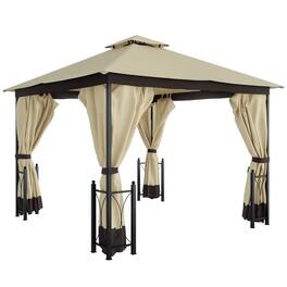 Outsunny - 11' x 13' Patio Gazebo, Double Roof Outdoor Gazebo Canopy Shelter with Netting & Curtains - Beige