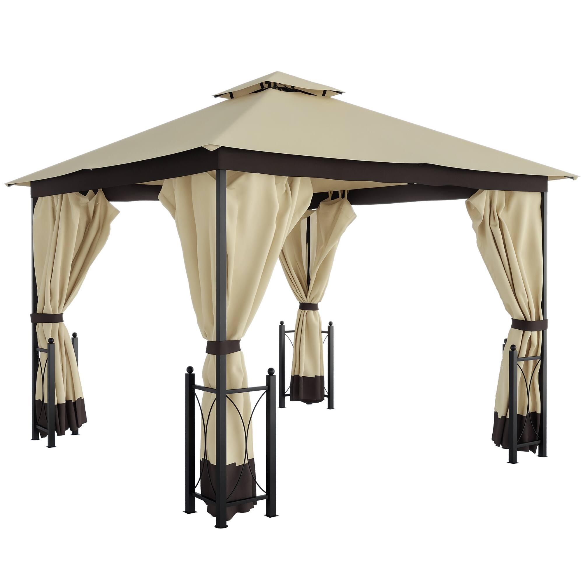 Front. Outsunny - 11' x 13' Patio Gazebo, Double Roof Outdoor Gazebo Canopy Shelter with Netting & Curtains - Beige.