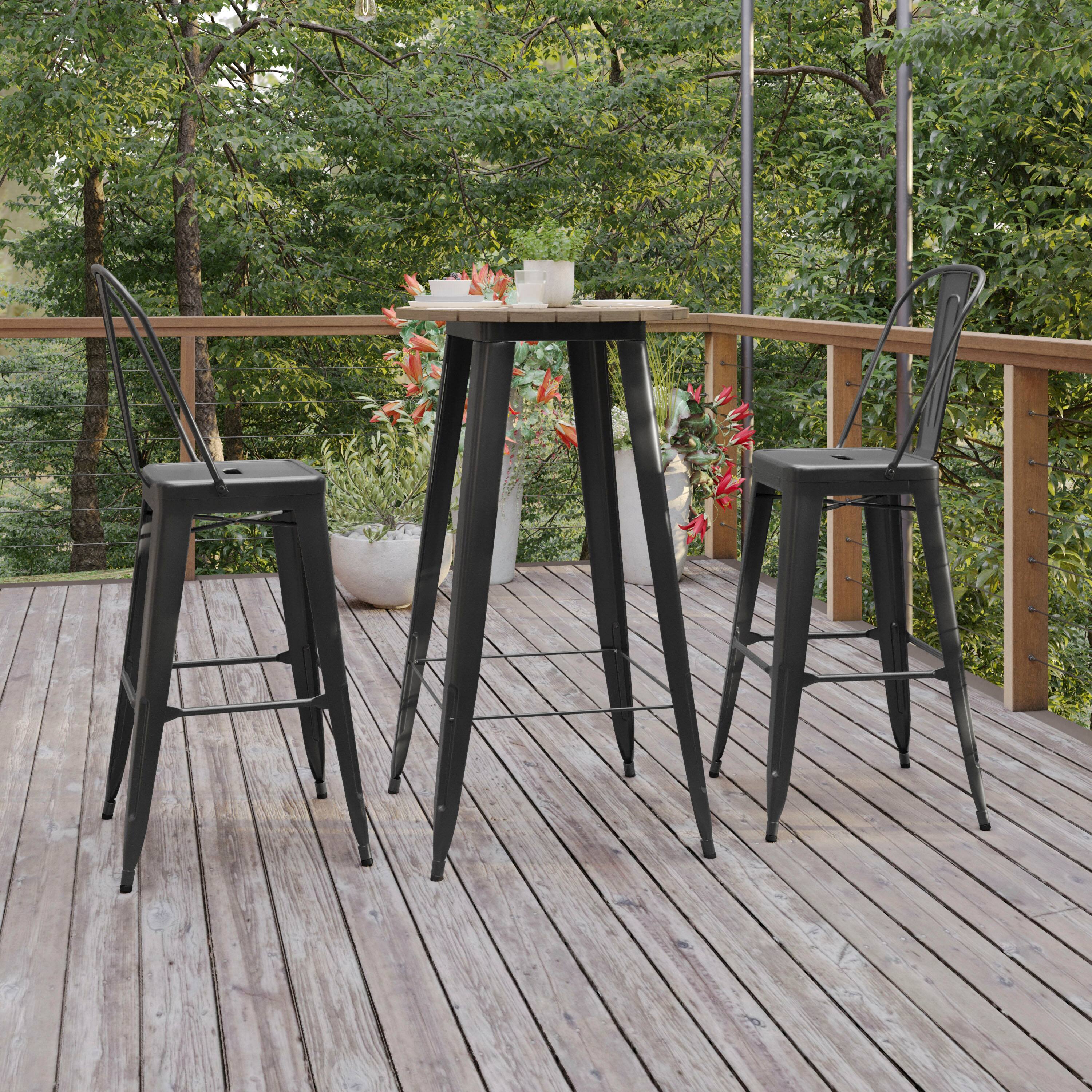 Alt View 2. Flash Furniture - Declan Commercial Indoor/Outdoor Bar Top Table, 23.75" Round All Weather Brown Poly Resin Top with Black Steel base - Black.
