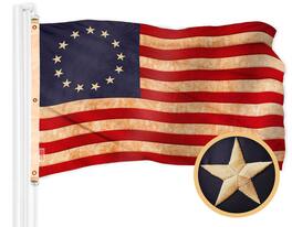 G128 - Betsy Ross Embroidered Flag, 5 x 8 ft Polyester with Brass Grommets - Assorted Colors