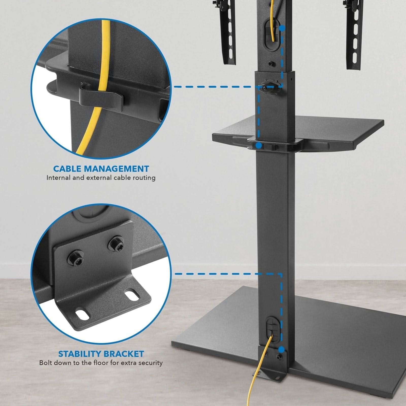 CABLE MANAGEMENT  
Internal and external cable routing  

STABILITY BRACKET  
Bolt down to the floor for extra security