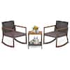 Front. Costway - 3 PCS Patio Rattan Rocking Chair Bistro Set Armrest Cushion Table with Storage Shelf - Gray.
