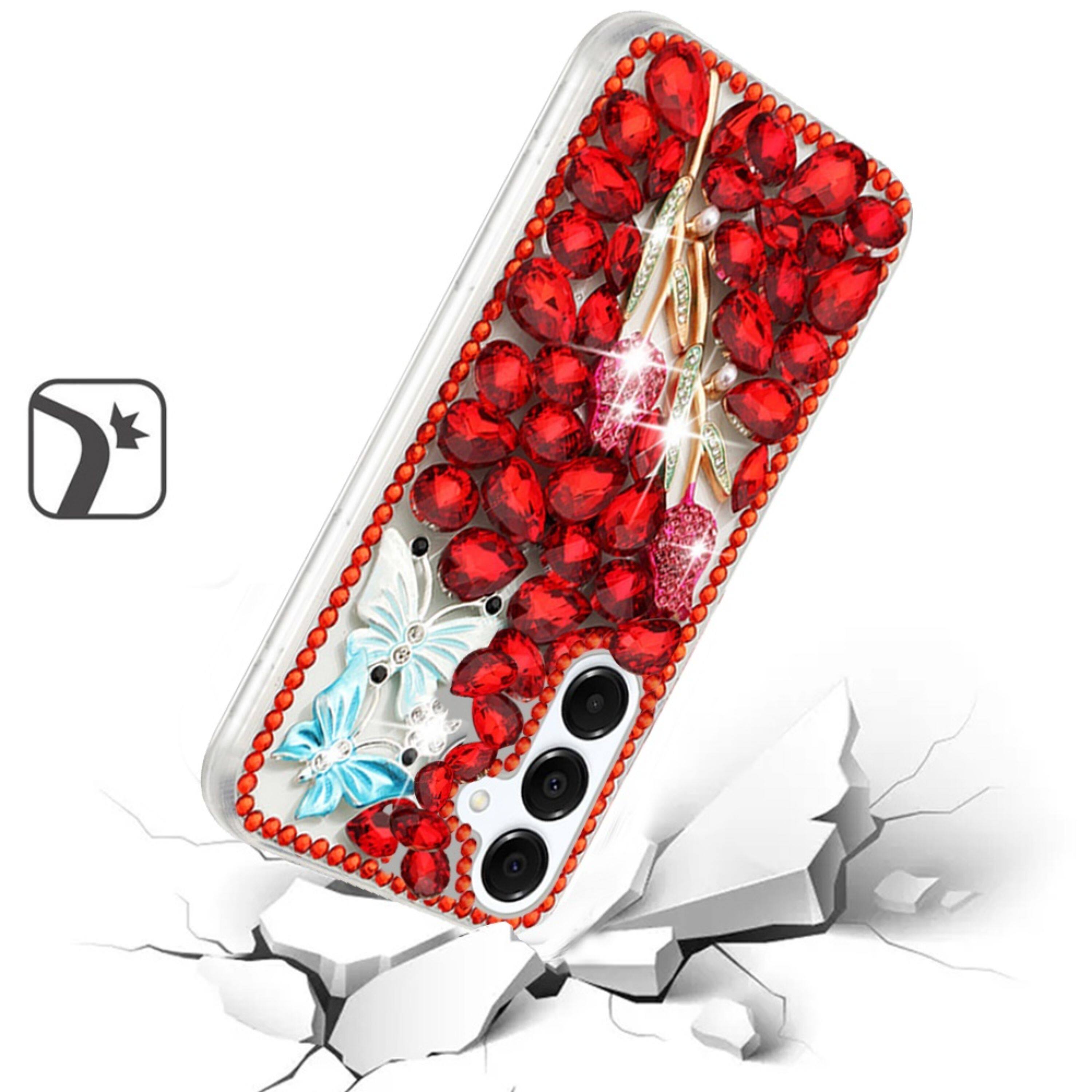 Left. Kitcheniva - Full Diamond Bling Cover 3D Jewels Plus Tempered Glass For Samsung  S25/S24 Red Exquisite Garden - Multicolor.