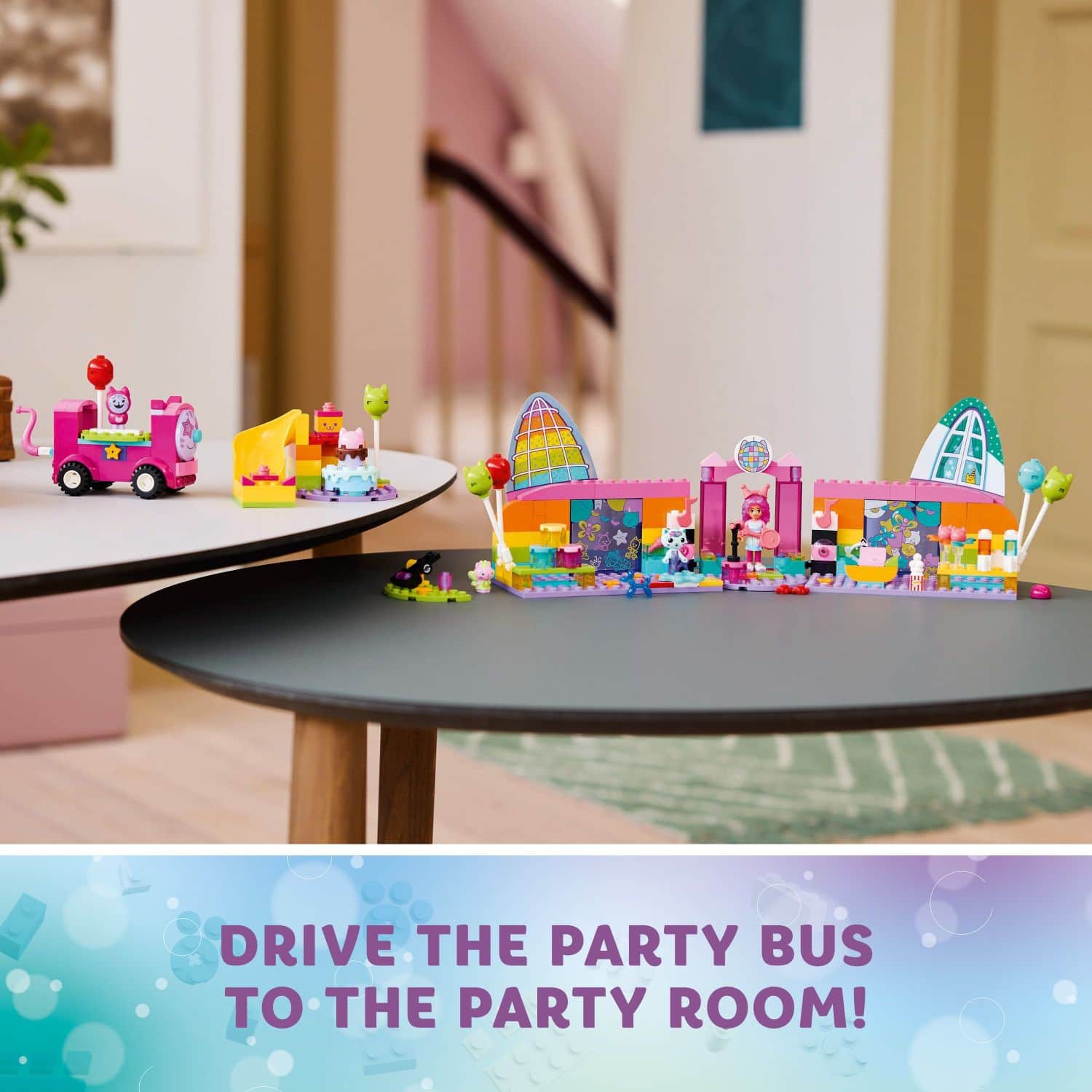 Drive the party bus to the party room!