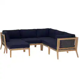 Clearwater 6-Piece Outdoor Patio Teak Wood Sectional Sofa by Modway - Gray Navy
