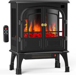 AOITUN - 26” Double-Door Freestanding Electric Fireplace Heater, 3D Flame, Overheat Safety, 12H Timer & Remote - Black
