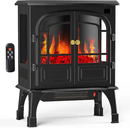 Front. AOITUN - 26” Double-Door Freestanding Electric Fireplace Heater, 3D Flame, Overheat Safety, 12H Timer & Remote - black.