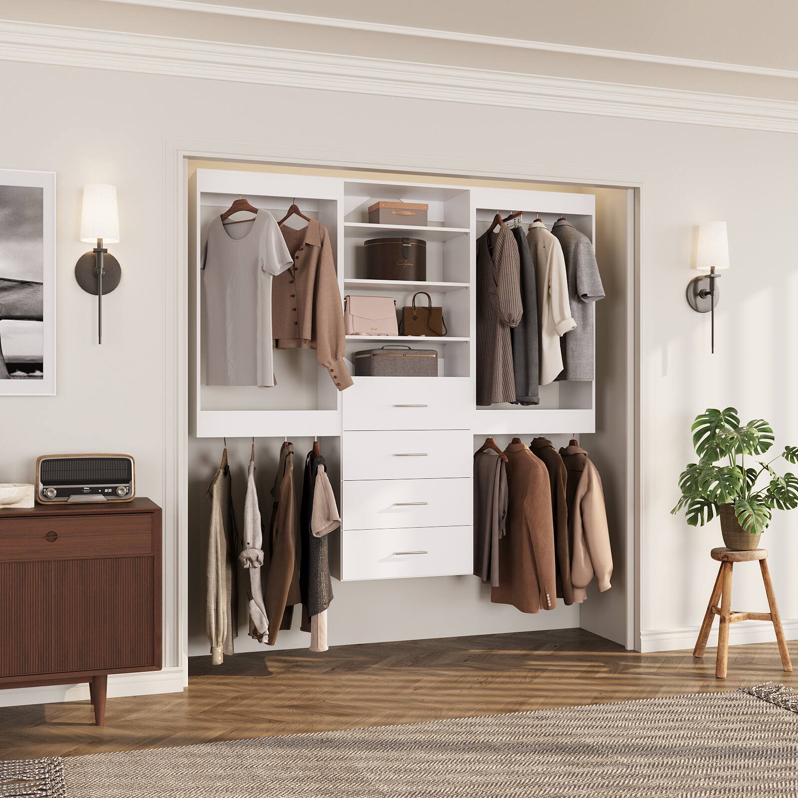 Angle. Roomtec - Roomtec 90 in White Modular Closet System Unit-Customizable Wall Mounted Walk-In Closets for Bedroom or Walk-in Closet - White.