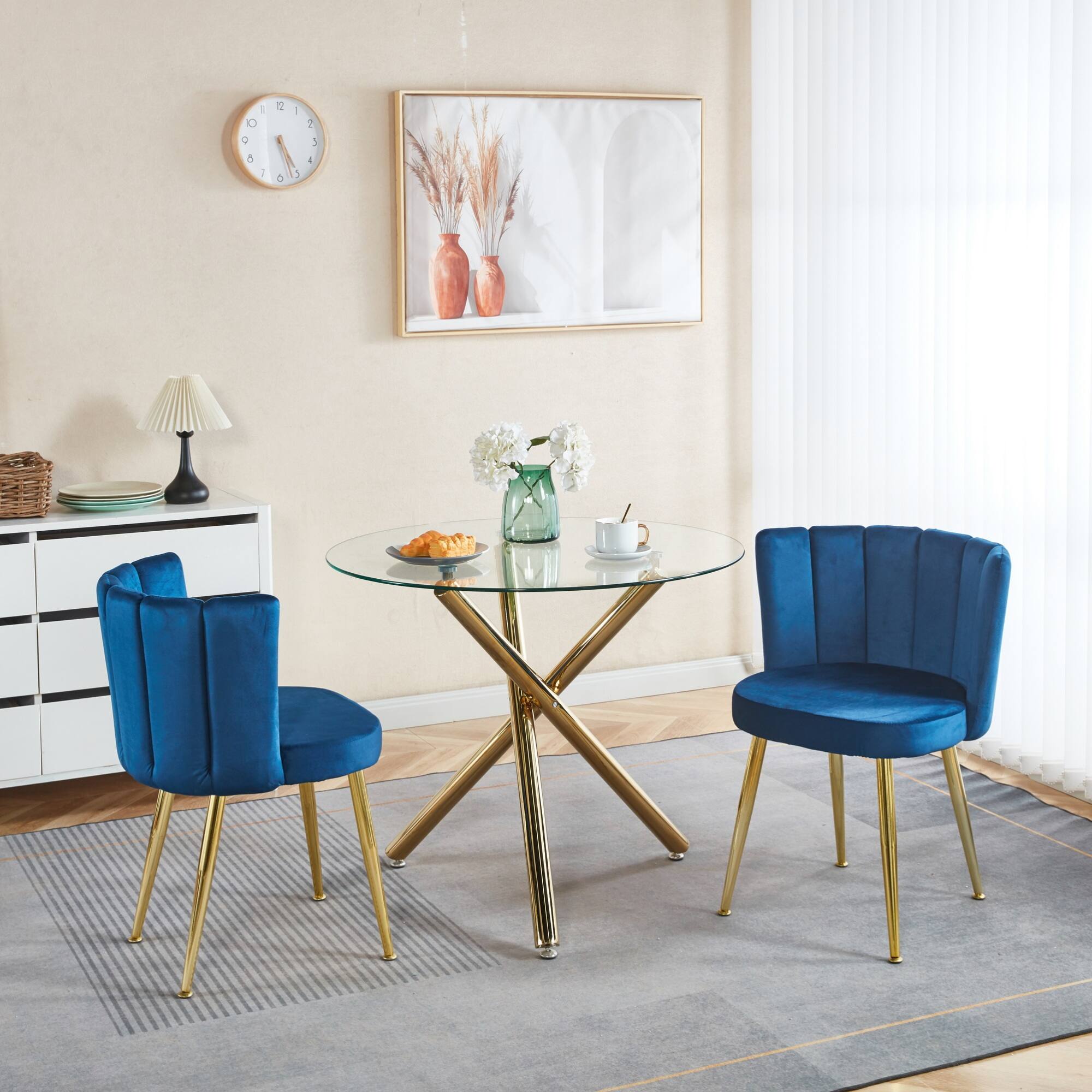 Alt View 6. GOODSILO - Elegant Velvet Dining Chairs Set of 2 with Golden Iron Legs for Modern Living Spaces - Blue.
