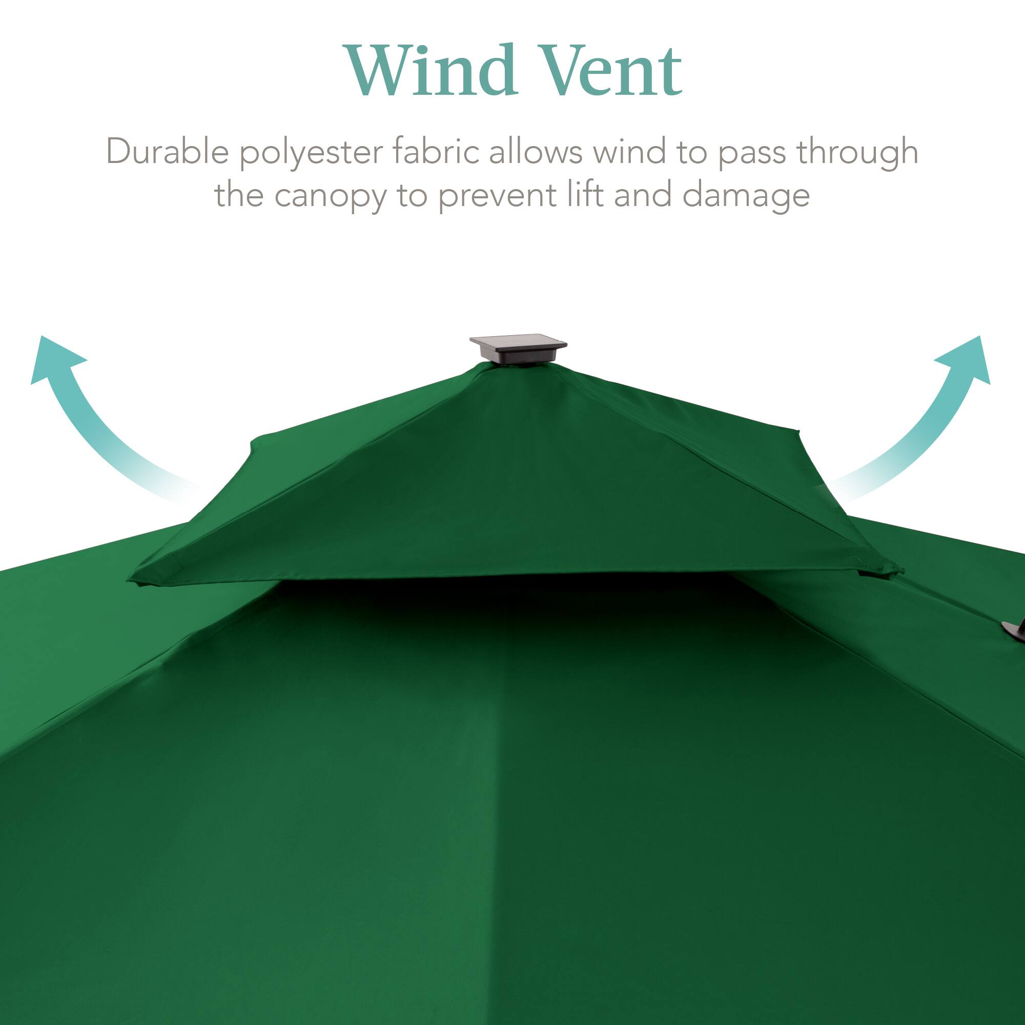 Wind Vent

Durable polyester fabric allows wind to pass through the canopy to prevent lift and damage