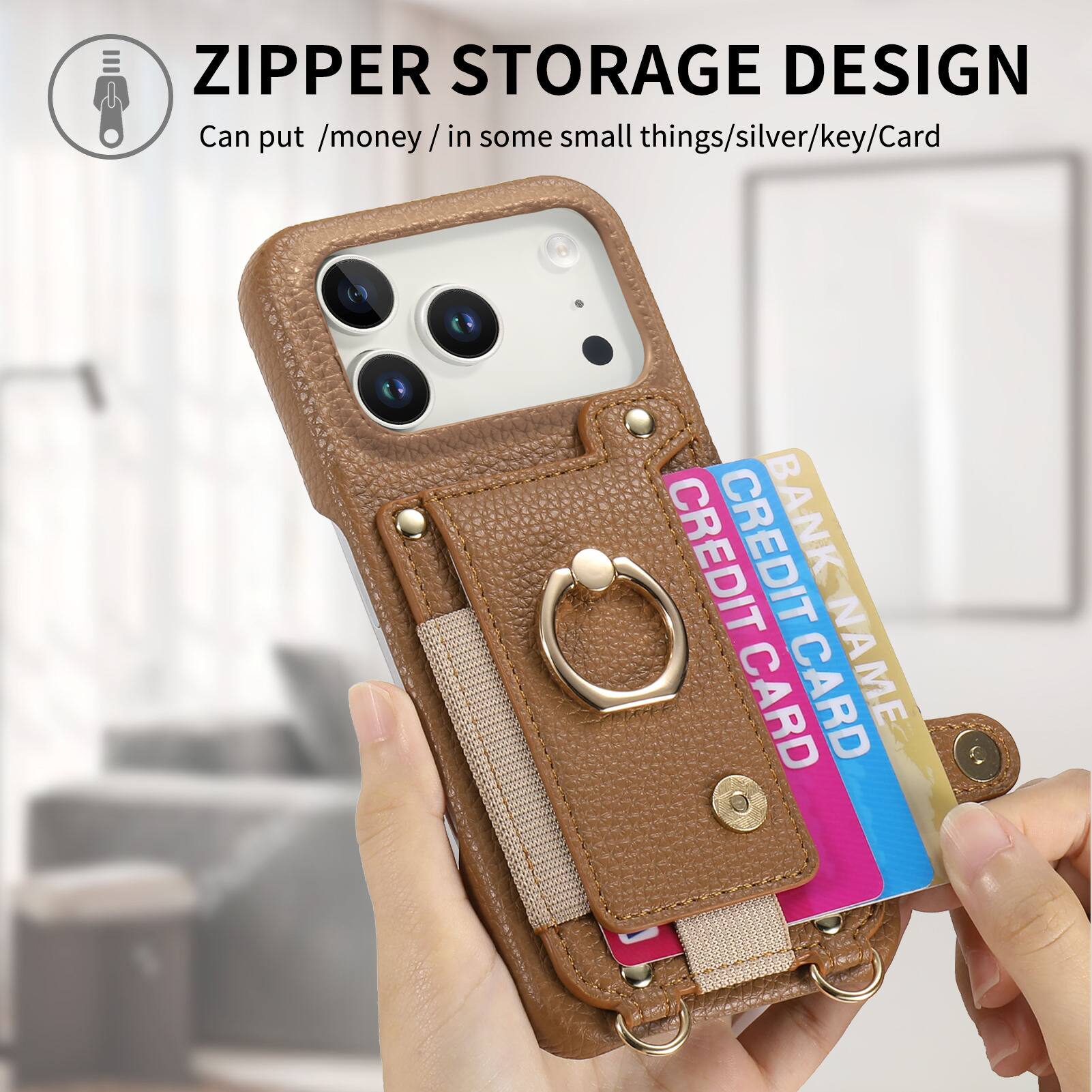 ZIPPER STORAGE DESIGN  
Can put /money/ in some small things/silver/key/Card  
CREDIT CARD  
BANK CARD  
NAME