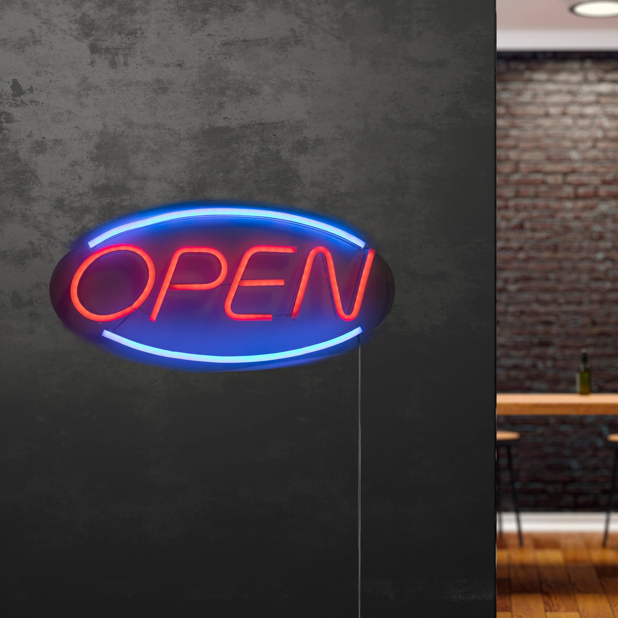 Alt View 2. Northlight - LED Open Neon Lighted Wall Sign - 17.75" - Red and Blue - Red.