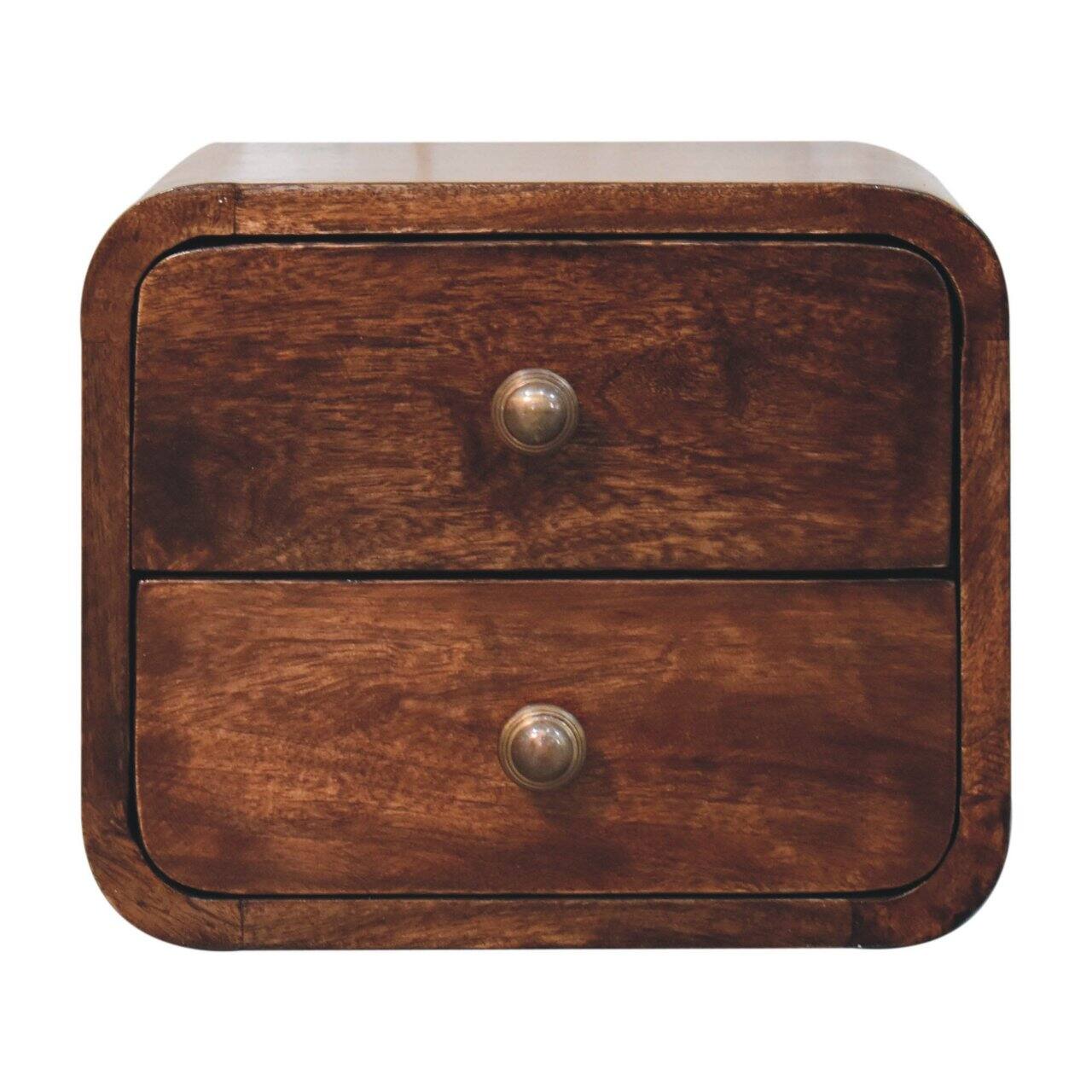 Front. Artisan Furniture - Artisan Furniture Solid Wood Mini Curved California Walnut Wall Mounted Bedside, 2 Drawers, Dark Brown - Chestnut.