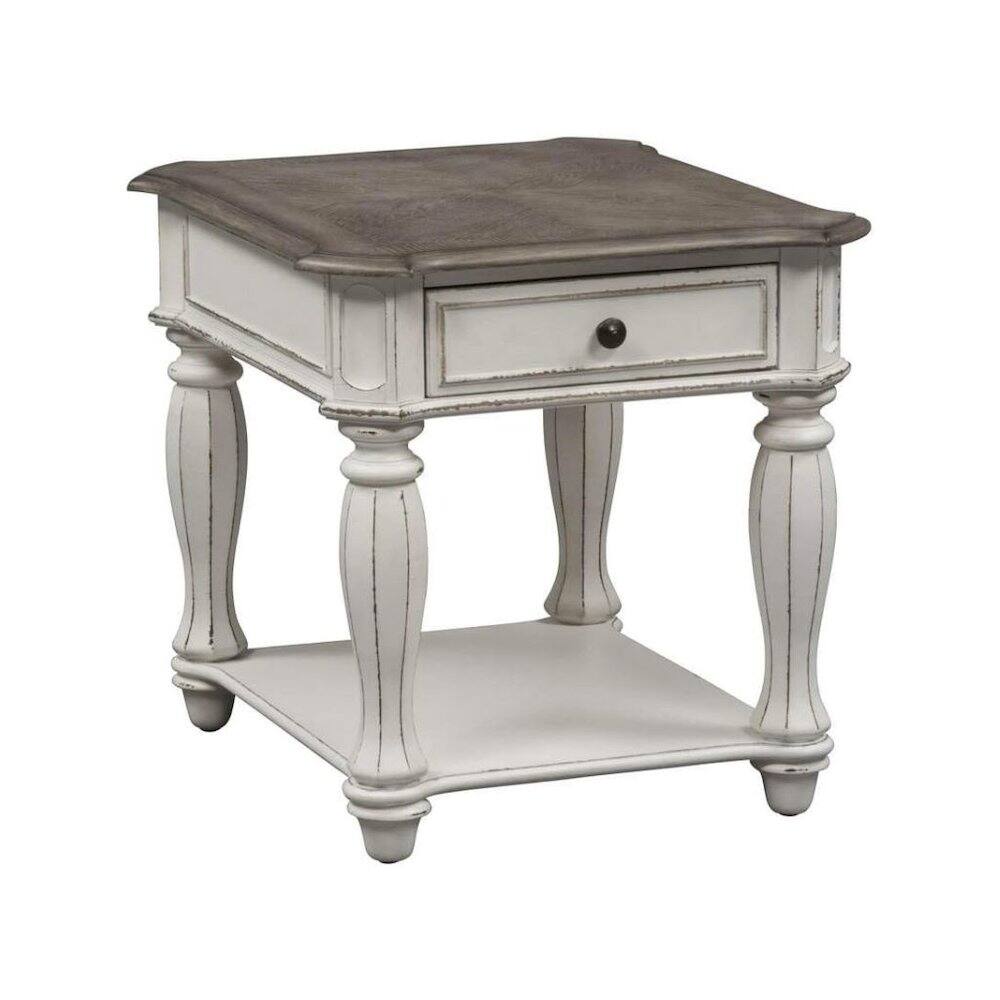 Back. Starlight Canyon Home - White Wooden End Table With Drawer and Shelf - White.