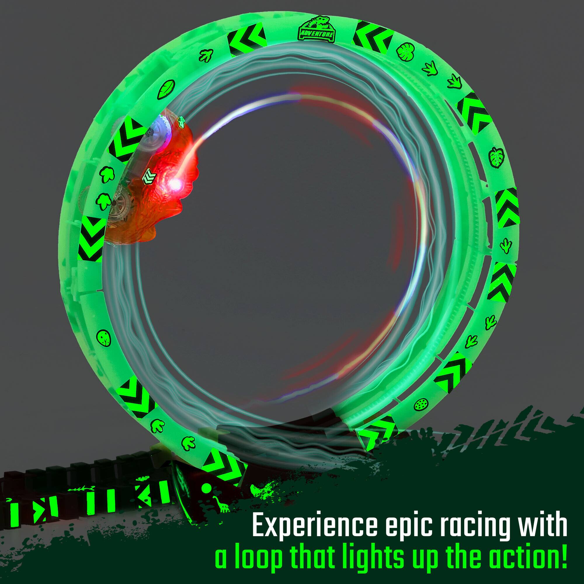 Experience epic racing with a loop that lights up the action!