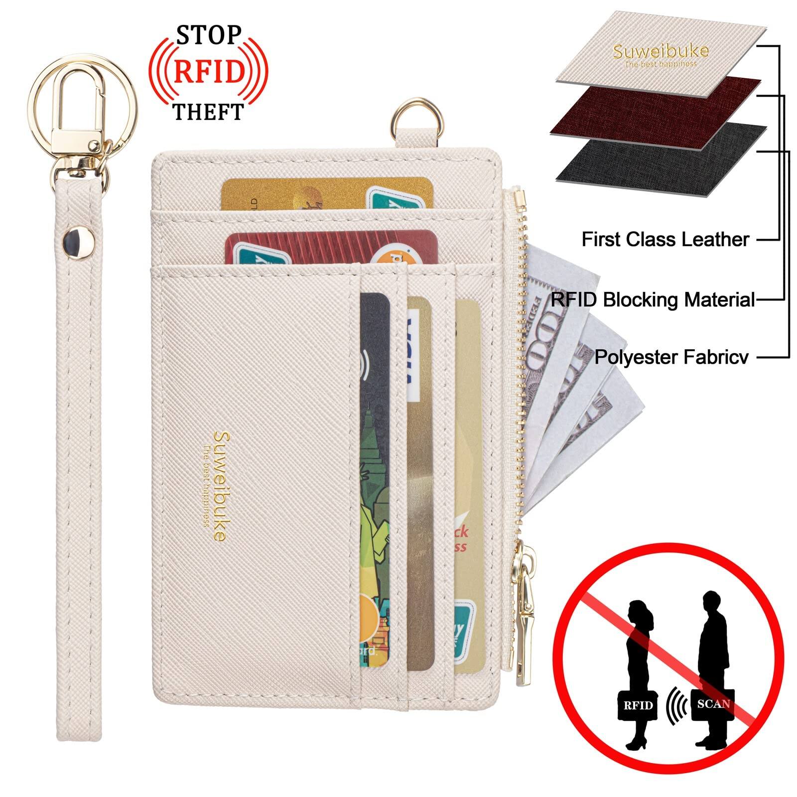 Alt View 1. Jadie Link - Women Slim Rfid Blocking Credit Card Case Holder Wristlet Zip Wallet Small Compact Leather Purse Keychain beige Dual-use - Light Gray.