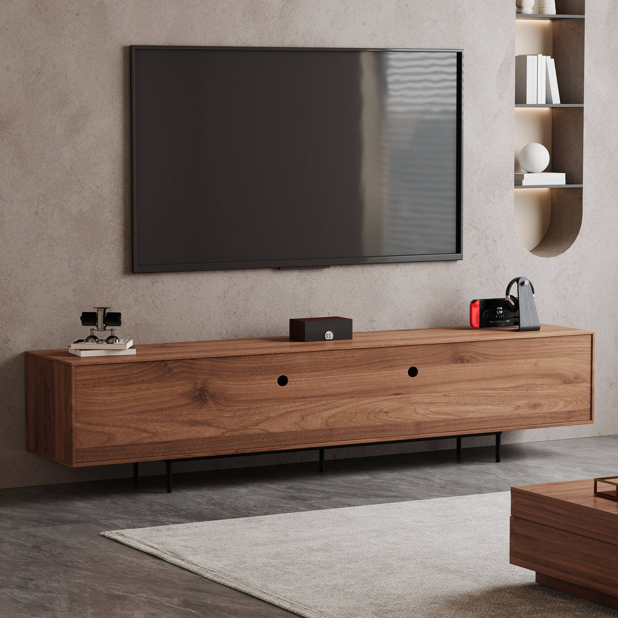 Alt View 10. luck idea - Walnut Grain TV Stand (Oversized) | Living Room Entertainment Center - Open Storage + Cable Organization - 94.48inch.