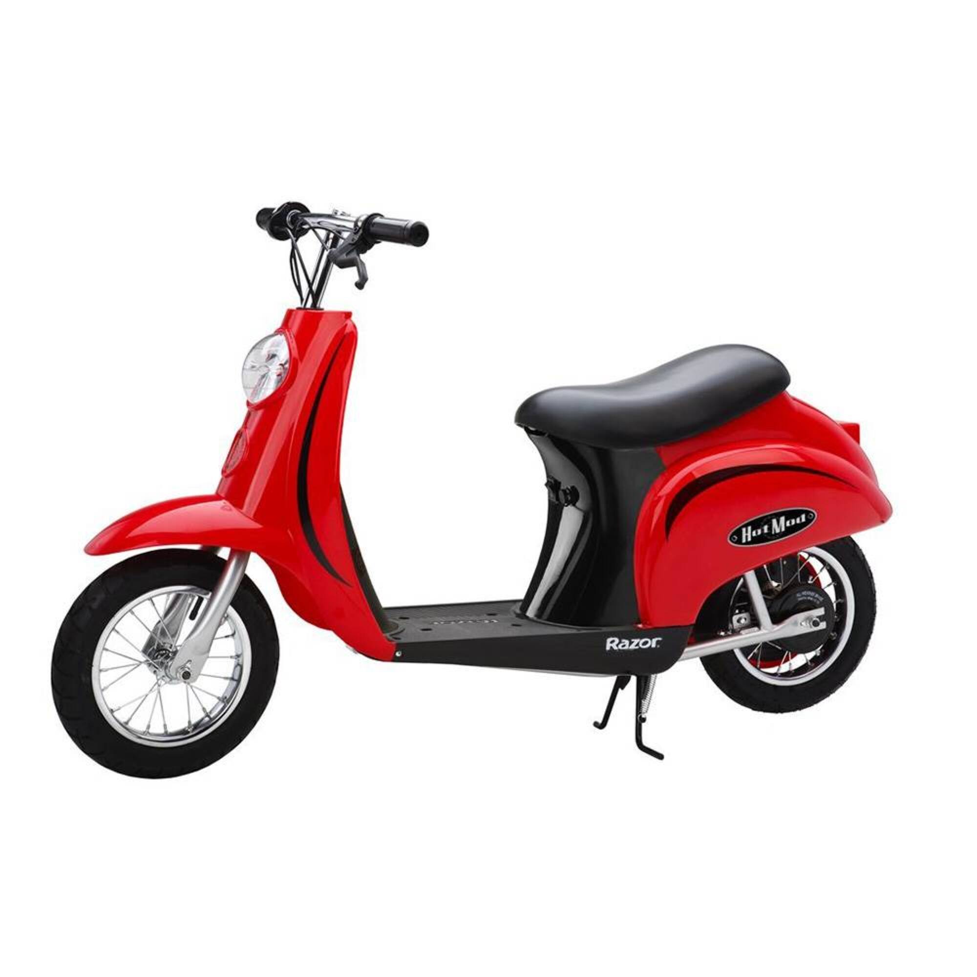 Left. Razor - Pocket Mod Miniature Euro 24 Volt Electric Retro Scooters (2 Pack) - Red & Black.