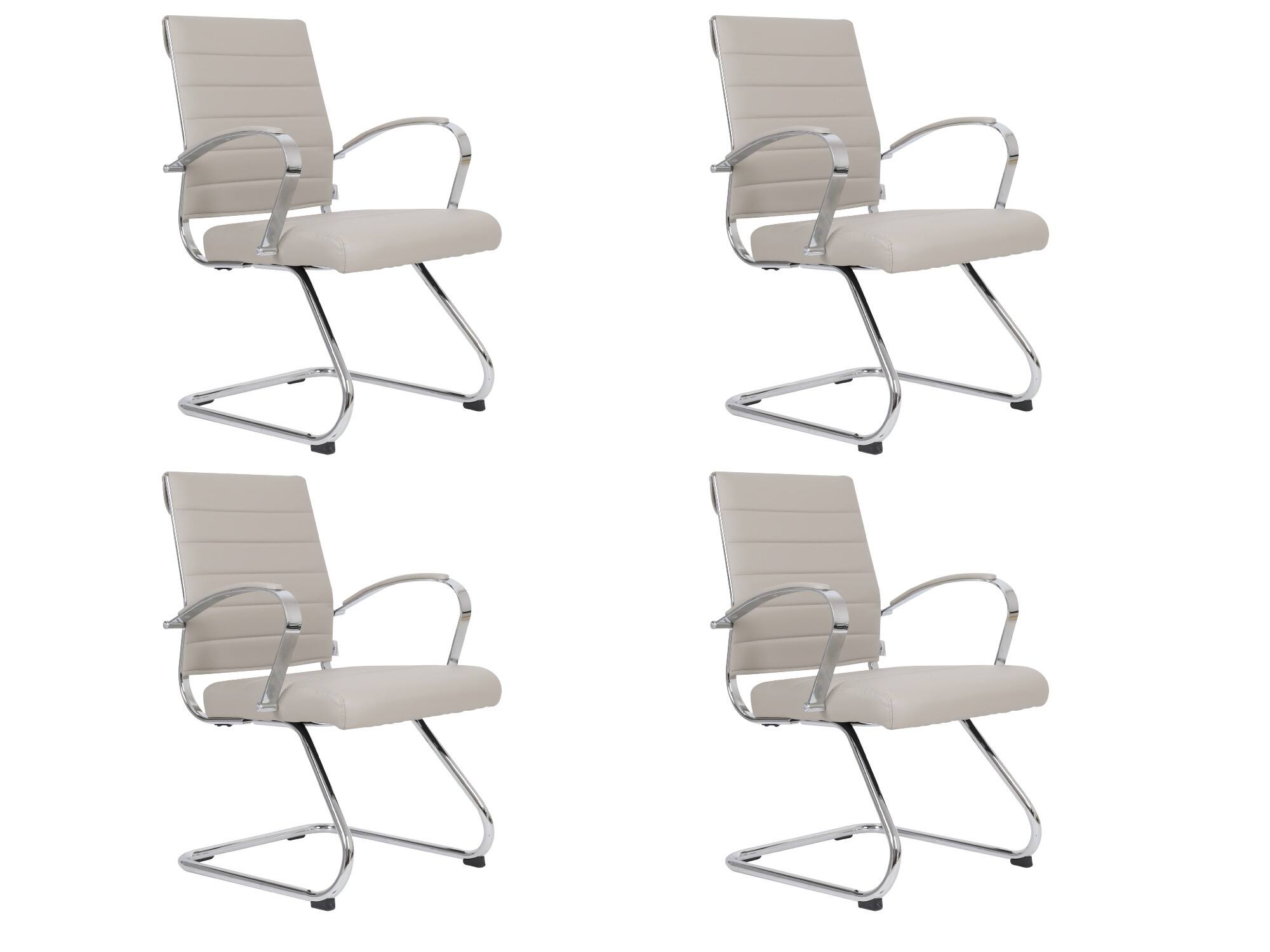 LeisureMod - Set of 4 Benmar Modern Leather Upholstered Office Desk Chair with Padded Armrests and Chrome Frame for Home or Office - Tan