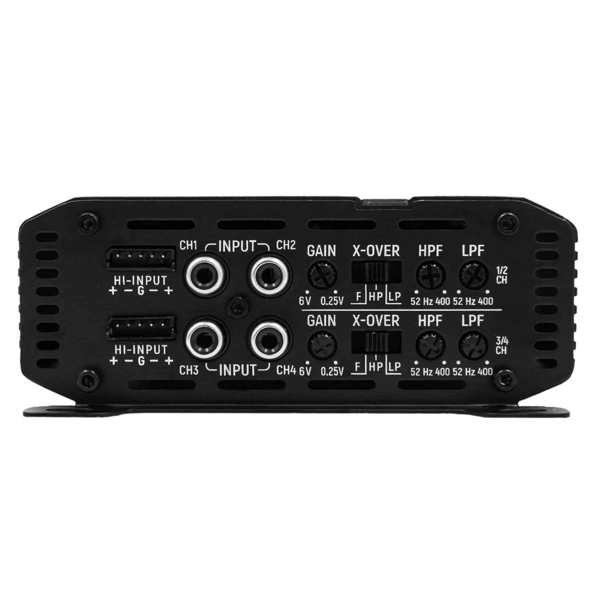 CH1 HI-INPUT + I G I + HI-INPUT + I G I + CH3 INPUT INPUT CH2 GAIN X-OVER HPF LPF 1/2 CH 6V 0.25V F HP LP 52 Hz 400 52 Hz 400 GAIN X X-OVER HPF LPF 3/4 CH CH4 F HP LP 6V 0.25V 52 Hz 400 52 Hz 400