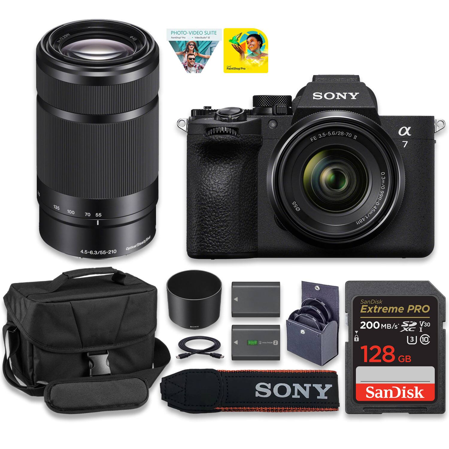 w29 04 PHOTO-VIDEO SUITE - - - + : PaitShogrPe SONY a 135 100 7O 55 I 4.5-6.3/55-210 Colw/Steaddhd Cettoat @55 3.5-5.6/28-70 a FE I 7 03m/0.991-0.45m/1481 SanDisk Extreme PRO : 3 200 MB/s 3 128 GB V30 I 10 SONY SanDisk