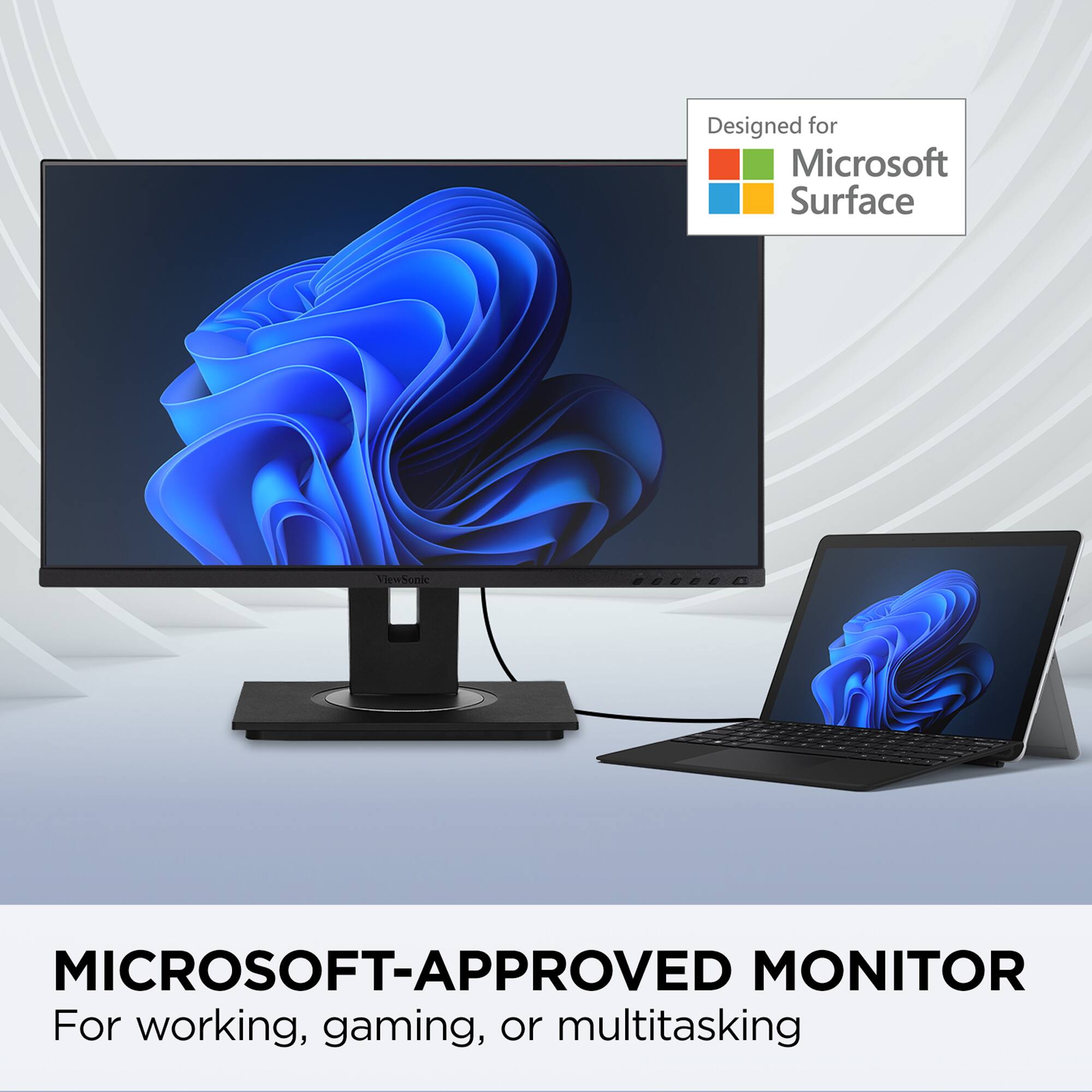 Designed for Microsoft Surface, the Microsoft-Approved Monitor is perfect for working, gaming, or multitasking.