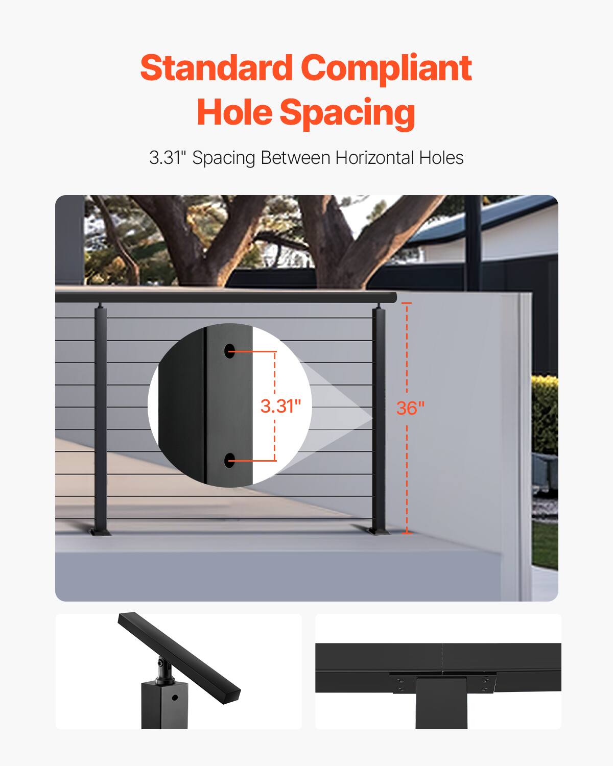 Standard Compliant Hole Spacing

3.31" Spacing Between Horizontal Holes

36"