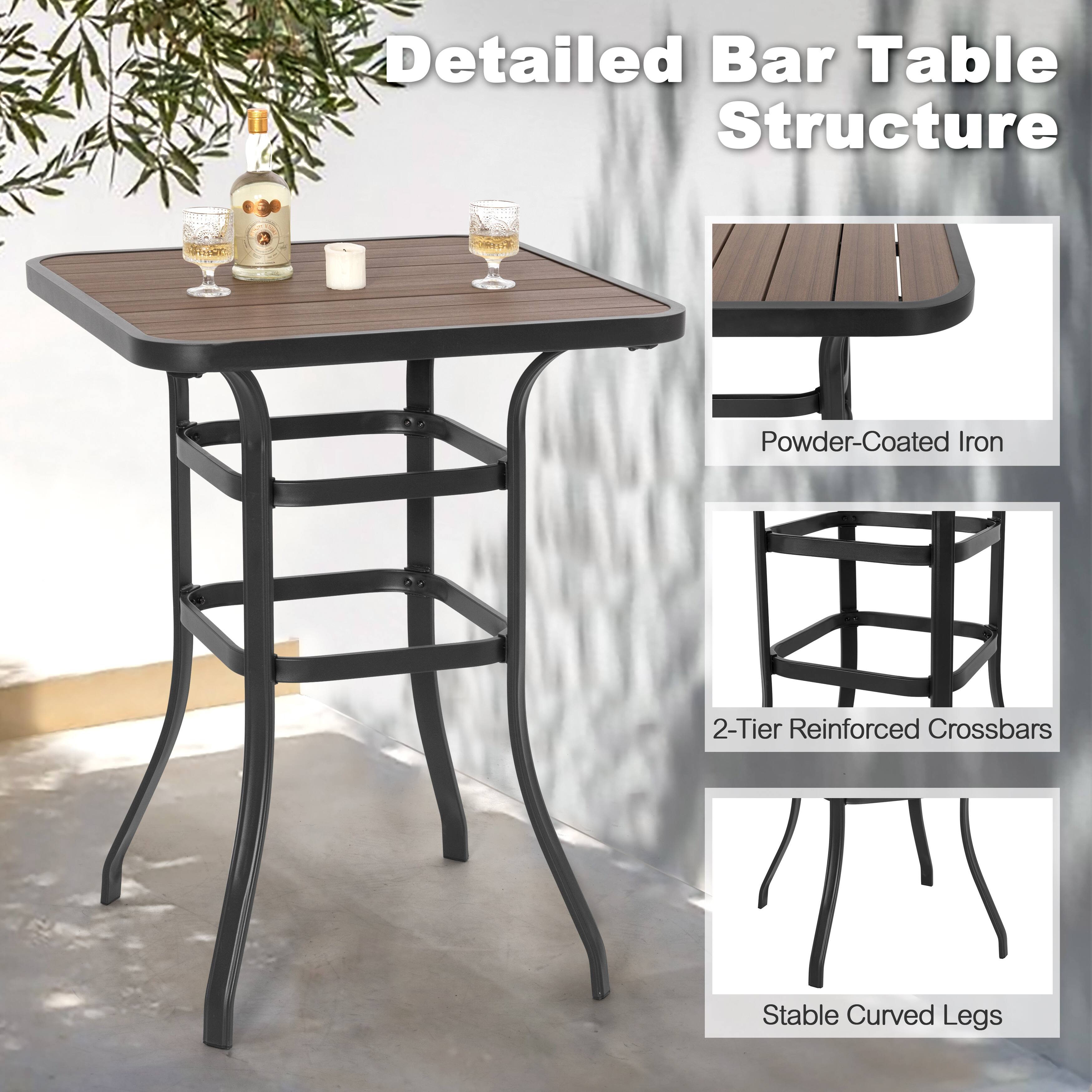 Detailed Bar Table Structure  
Powder-Coated Iron  
2-Tier Reinforced Crossbars  
Stable Curved Legs