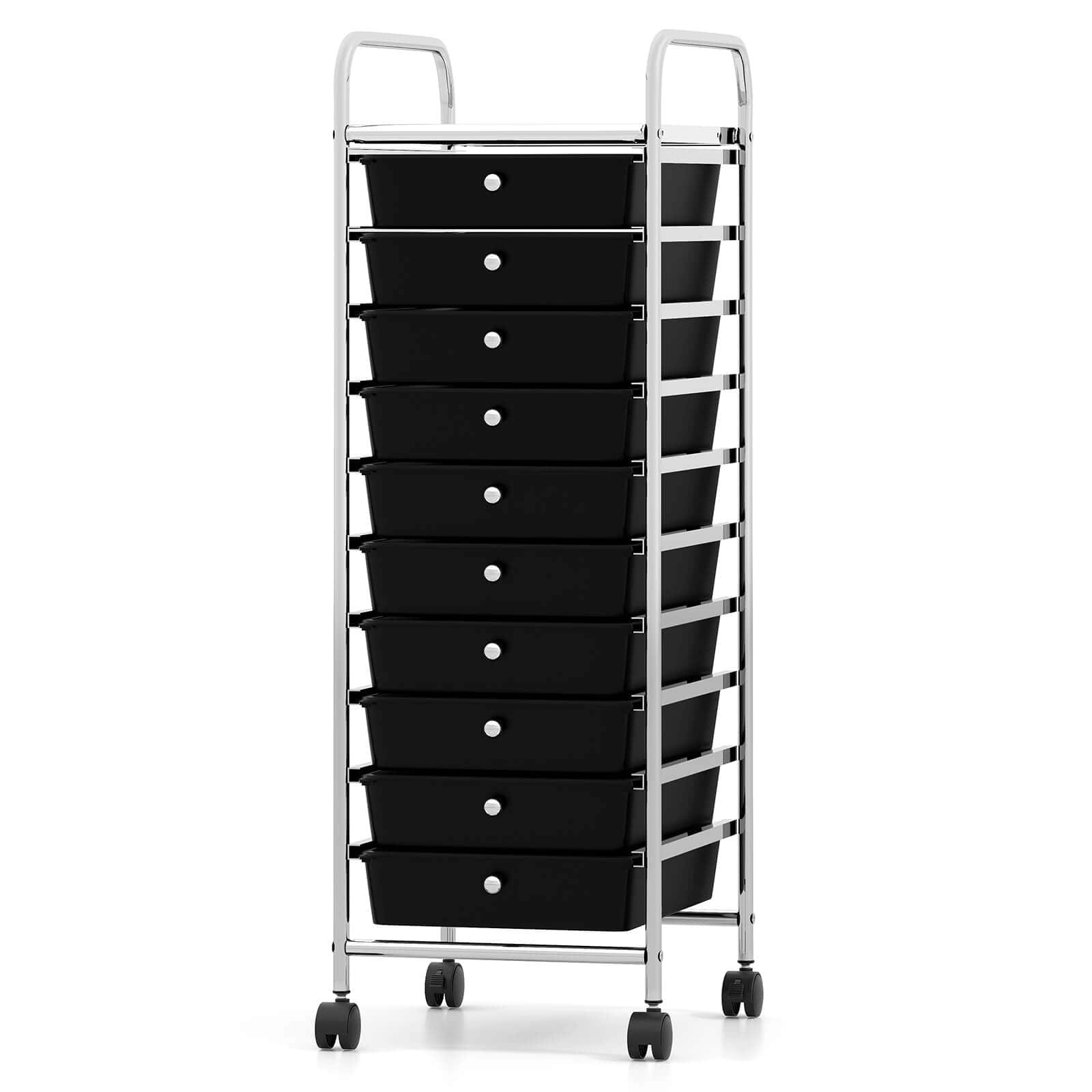 Costway - Rolling Storage Cart with Chrome Plated Metal Frame & Lockable Universal Wheels - Black