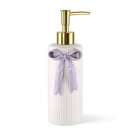Dapper Styles - Handmade Ceramic Bow Soap Pump Dispenser Hand Lotion Liquid Refillable For Kitchen And Bathroom Decorative - Lavender