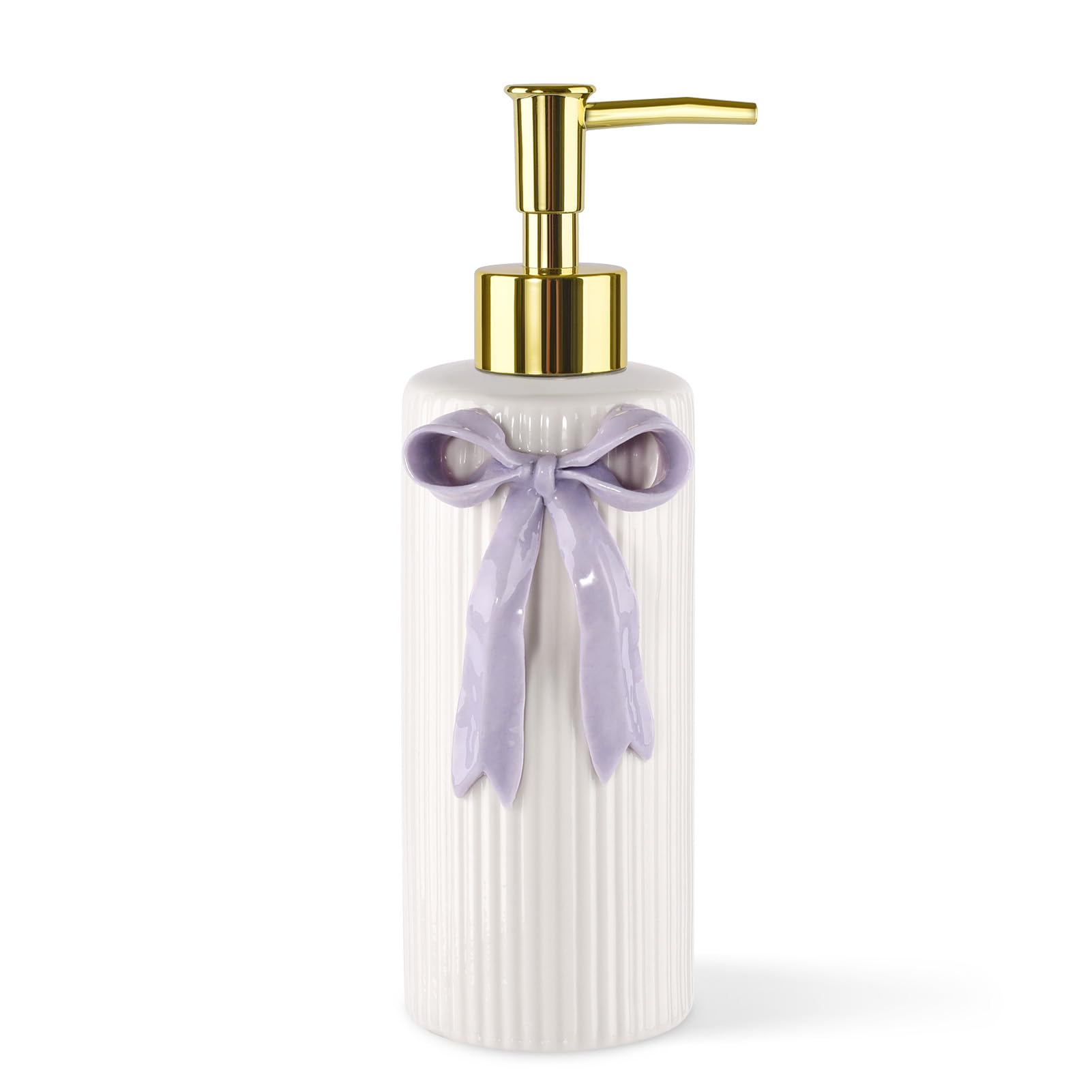 Front. Dapper Styles - Handmade Ceramic Bow Soap Pump Dispenser Hand Lotion Liquid Refillable For Kitchen And Bathroom Decorative ... - Lavender.